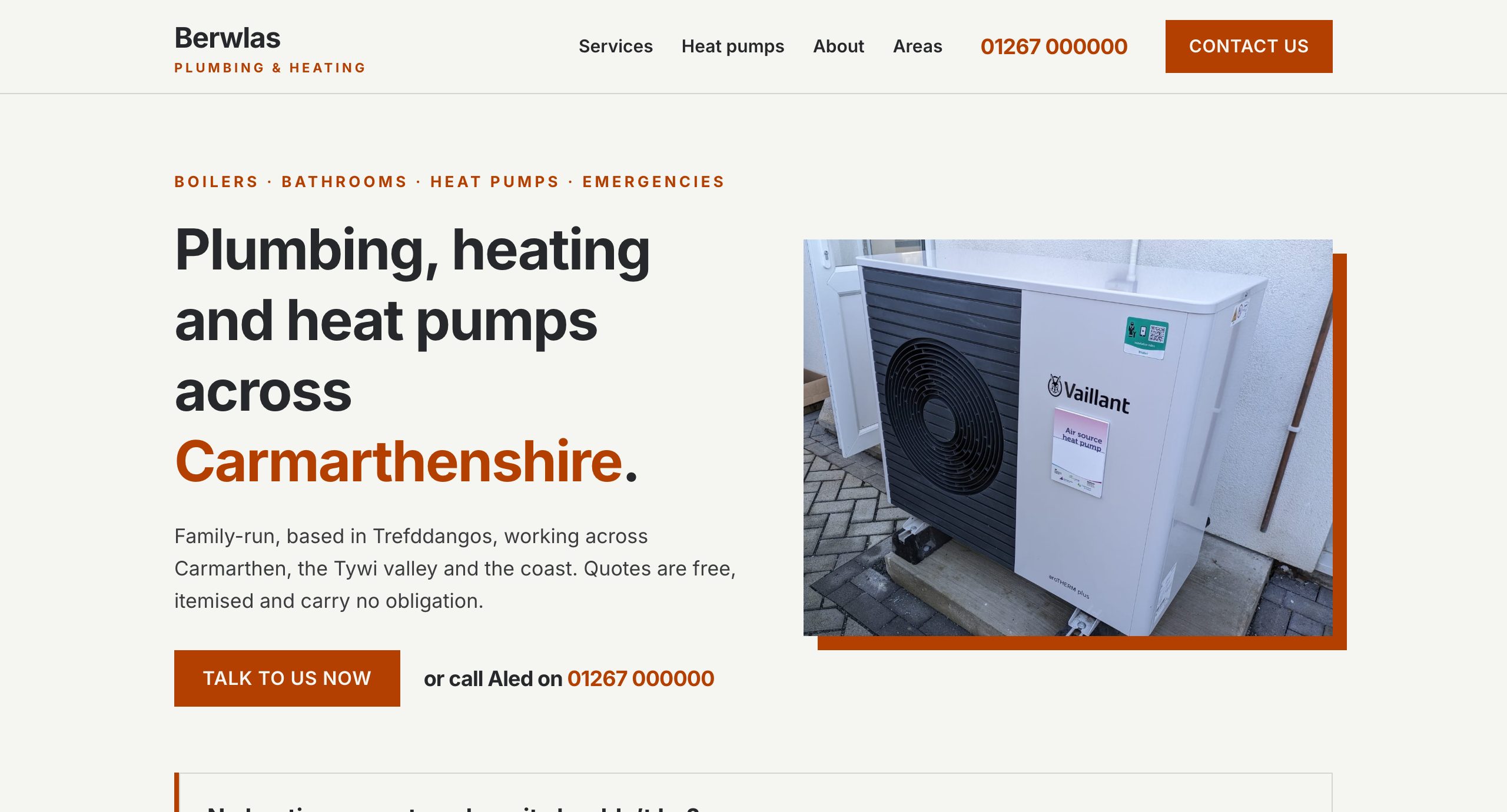 The Berwlas Plumbing & Heating demo website