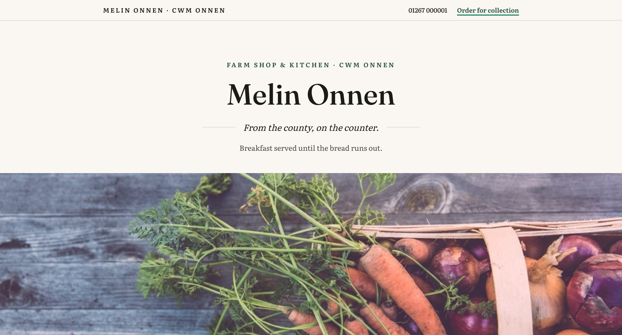 The Melin Onnen Farm Shop demo website